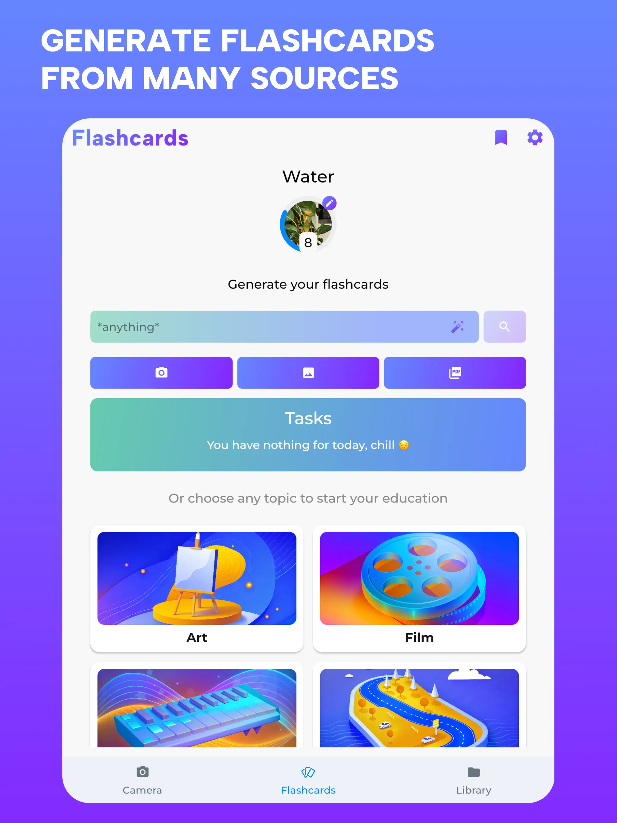 Creating flashcards from multiple sources and discovering topics on iPad