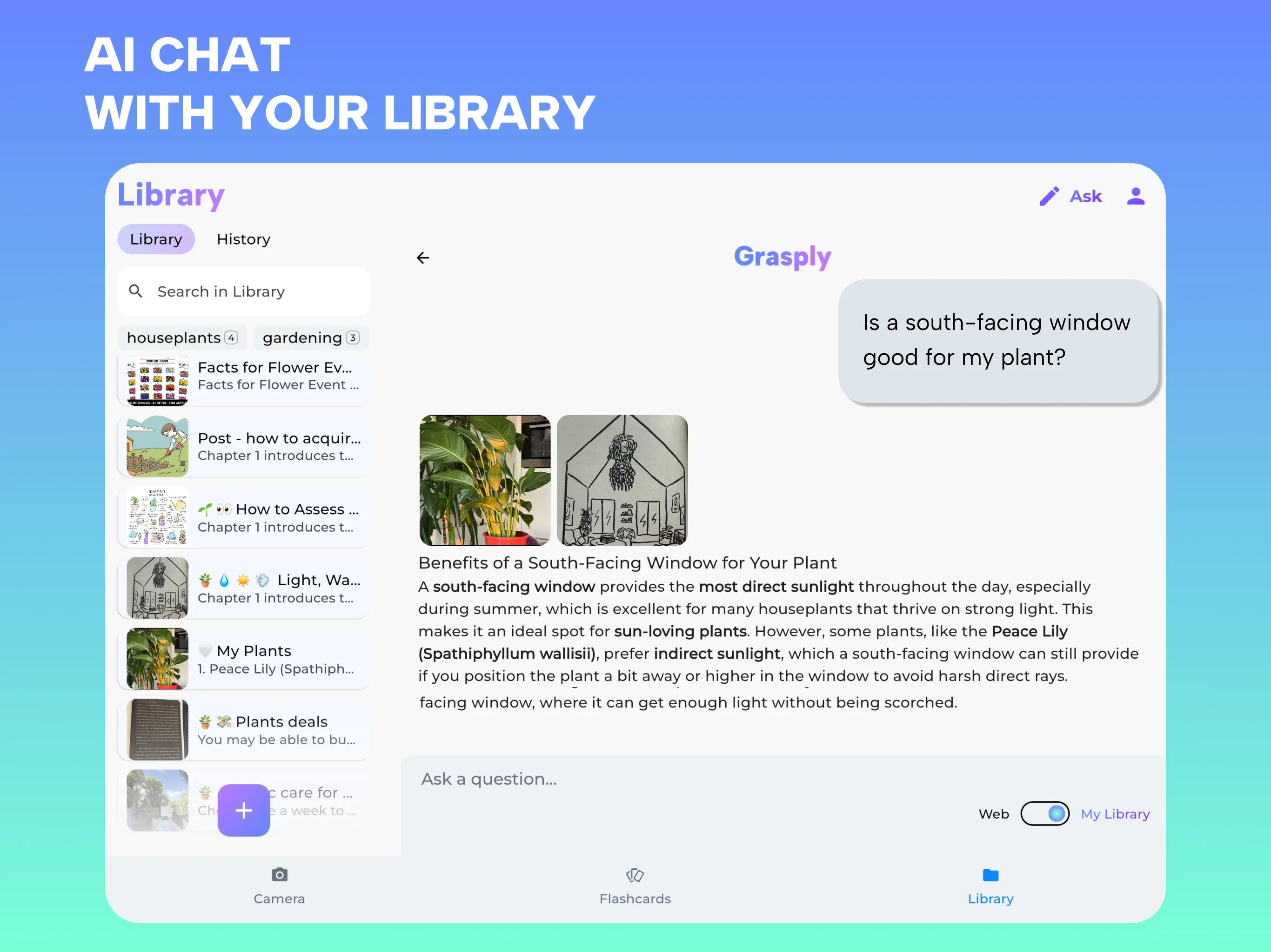 Grasply Library and AI chat side by side on iPad